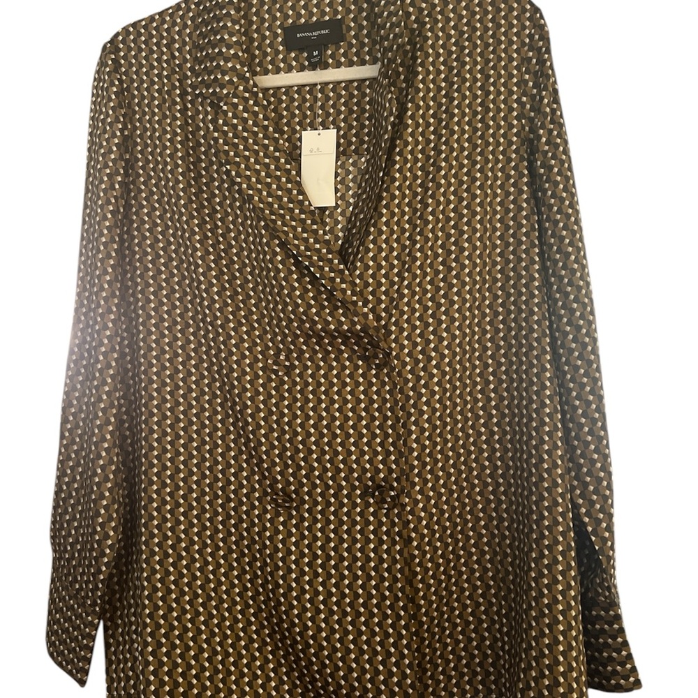 Banana Republic Black and Gold Blouse with Geometric Pattern